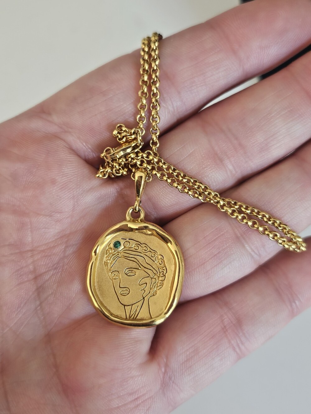 Common Era Gaia Goddess of Motherhood Necklace Emerald 18k Vermeil 18"